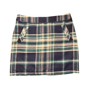 Tommy Hilfiger Plaid Skirt A-Line Pockets‎ Career Casual Green Blue Size 10 FLAW